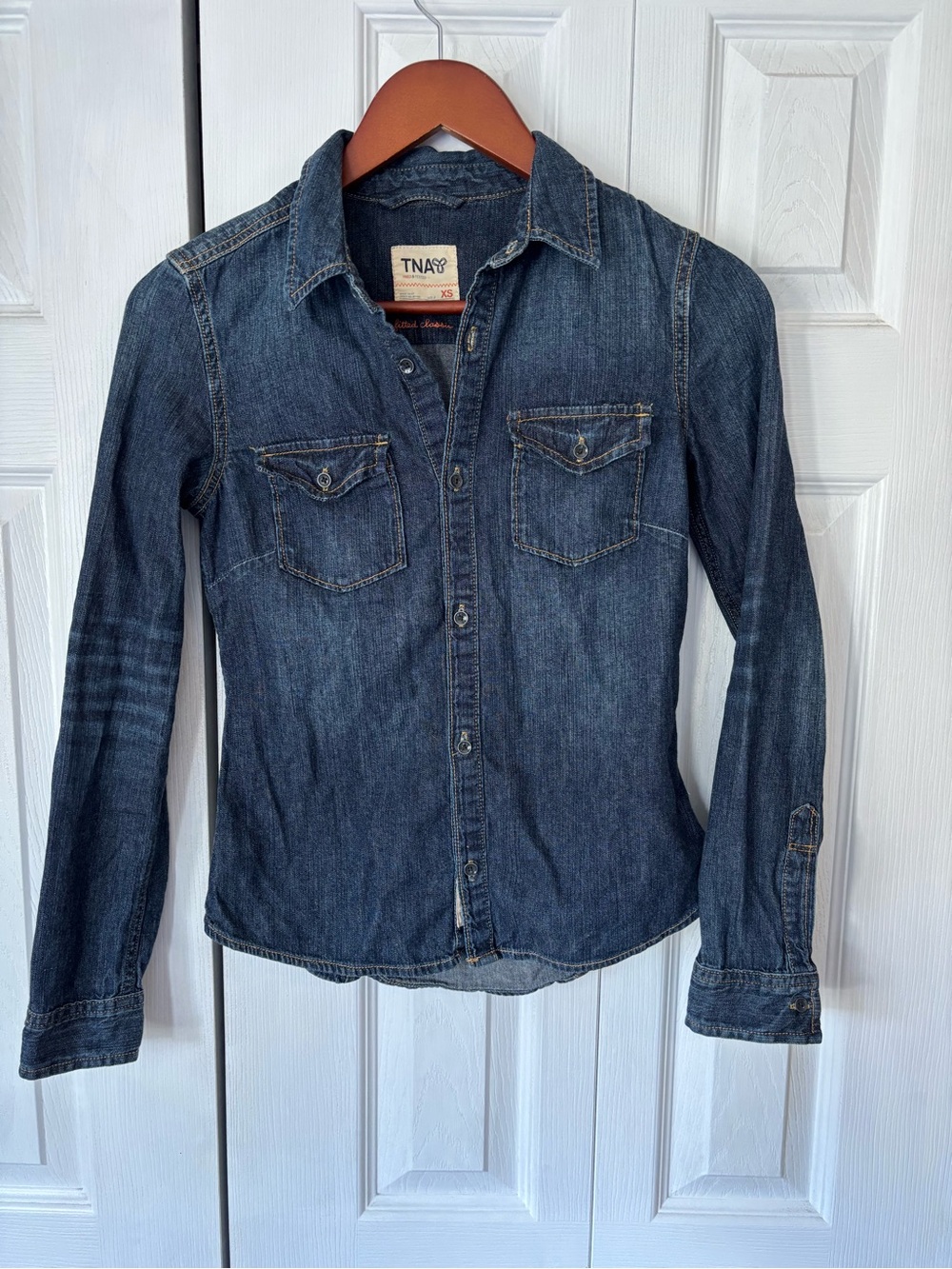TNA Vintage Denim Button Up Shirt Size XS